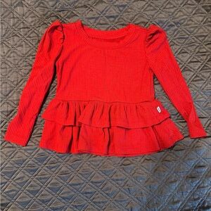 Little Sleepies Red Ribbed Ruffle Peplum Long-Sleeve Top